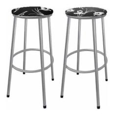 Imagem de Kit 2 Banco Banqueta Alta Sem Encosto - Moveraço, Prata, Assento Preto