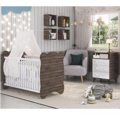 Imagem de Quarto de Bebê Completo com 1 Berço 1 Comoda Panda Móveis Percasa Carvalho/Branco