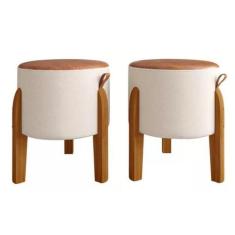 Imagem de Kit 2 Banquetas Banco Puff Banquinho Assento Estofado Tecido Linho com