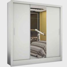 Imagem de Guarda Roupa Casal com Espelho e 3 Portas de Correr Dubai Carioca Móveis Cor Branco