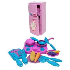 Imagem de Cozinha Jantar Geladeira Brinquedo Criança Comidinhas 17pç