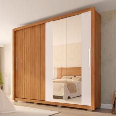 Imagem de Guarda Roupa Moviment 2 com Portas de Correr 4 Gavetas e Espelho 100 Mdf - Freijo/Off White