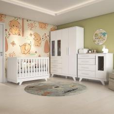 Imagem de Quarto de Bebê Completo com Guarda Roupa com Janela Berço e Cômoda 100% MDF Retrô Kakau Espresso Móveis Branco/Brilho