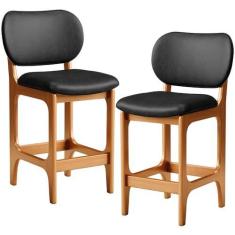 Imagem de Kit 02 Banquetas Baixa Bar Cozinha E Sala De Jantar Fixa Betta L02 Imbuia Couríssimo Preto - Lyam Decor