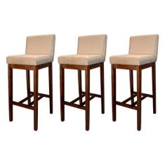 Imagem de Kit 3 Banquetas Estofadas Alta Lisboa Madeira Capuccino Suede CCS - CC