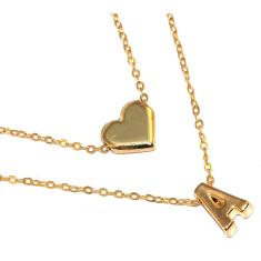 Imagem de Colar Duplo Cordão Inicial A Coração Folheado Ouro 18k