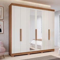 Imagem de Guarda-roupa Casal 234,60cm 6 Portas com Espelho e 6 Gavetas 100% Mdf Boston Espresso Móveis Cinamomo/Off White