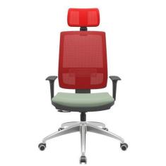 Imagem de Cadeira Office Brizza Tela Vermelha Com Encosto Assento Vinil Verde Re