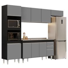Imagem de Armário De Cozinha Modulada 4 Peças Cp12 Com Pia Inox Preto/cinza - Lumil