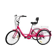 Imagem de Triciclo adulto para atividades ao ar livre 61 cm triciclo de velocidade variável com cesta grande e cesta de encosto de assento para recreação compras piqueniques pedal de exercício ciclismo