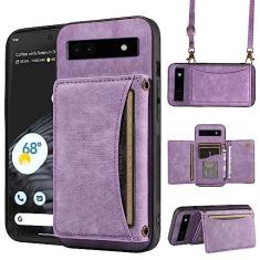 Imagem de Capa de celular para Google Pixel 6 carteira com alça de ombro transversal e porta-cartão de crédito de couro com bolso fino suporte acessórios para celular bolsa flip Pixel6 Pixle seis mulheres