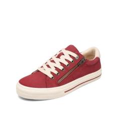 Imagem de Taos Z Soul Tênis feminino – Tênis plataforma elegante com palmilha removível, suporte de arco, amortecimento premium, ajuste de cadarço e zíper de fácil acesso, Crimson/Ecru envelhecido, 36