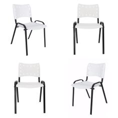 Imagem de Kit 4 Cadeiras Iso Para Escola Escritório Comércio Branca Base Preta