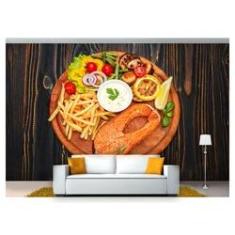 Imagem de Papel De Parede Almoço Salmão Batatas 3D Al151