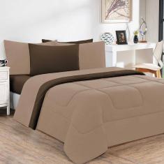 Imagem de Kit Edredom + Jogo De Lençol Malha 100% Algodão Gran Moratta 6 Peças Casal - Avelã-marrom