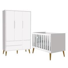 Imagem de Jogo De Quarto Infantil Theo Retrô Guarda Roupa 3 Portas E Berço Branc