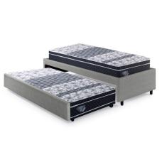 Imagem de Bicama Box Solteirão 96x203 Cm Courino com Dois Colchões Gran Sleep Molas Verticoil Ecoflex Cinza/Preto
