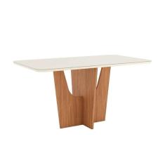 Imagem de Mesa De Sala Jantar Vértice Sc88 Com tampo Madeirado Vidro Curvo 180x90cm Nature/off White Henn