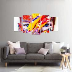 Imagem de Quadro Arte Abstrata Menina Pintura Colorida Mosaico 5 Peças