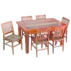 Imagem de Conjunto Mesa de Jantar em Madeira Demolição 1,5m 6 Cadeiras Conforto com Pátina
