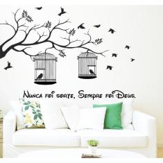 Imagem de Adesivo Decorativo De Parede Árvore E Gaiolas E Frase