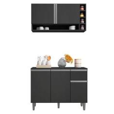 Imagem de Balcão De Cozinha E Armário Aéreo Vanessa Cinza Fosco - Ajl - Ajl Móve