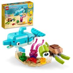 Imagem de Kit de montagem LEGO Creator 3 em 1 Dolphin and Turtle 31128; apresenta um golfinho bebê e uma tartaruga marinha bebê; presente criativo para crianças