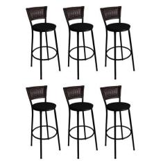 Imagem de Kit 6 Banquetas Bistrô Aço Hawaii Assento Preto - Metalclassic
