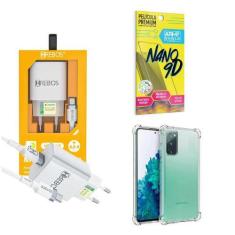 Imagem de Kit Carregador Turbo + Capinha Samsung S20 Fe + Película 9D - Hrebos