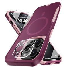 Imagem de Annymall Capa magnética forte para iPhone 15 Pro Max, compatível com MagSafe,[Protetor de tela + protetor de lente da câmera] Capa protetora resistente à prova de choque à prova de queda de 6,7