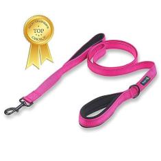 Imagem de Coleira para cães Wagtime Club macia e grossa com alça dupla de 1,8 m, alças acolchoadas de força premium - cores vibrantes com opção reflexivaWaggin Tails rosa