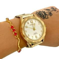Imagem de Relógio Feminino casual Original douradoem aço + pulseira  - Azmar Sem