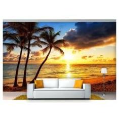 Imagem de Papel De Parede Praia Mar Por Do Sol Coqueiro Npr220
