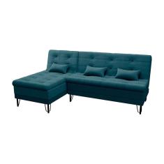 Imagem de sofá-cama casal 3 lugares com chaise nice suede azul petróleo