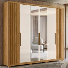 Imagem de Guarda Roupa Araguaia Casal Ripado Com Espelho 6 Portas 3 Gavetas Freijó Off - Fabrica 1 Móveis