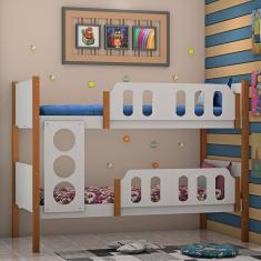 Imagem de Beliche Infantil Solteiro Ônix - Branco Castanho Claro - Divaloto Móveis