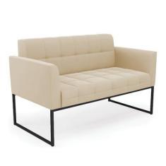 Imagem de Sofá Namoradeira Elisa Suede Bege Base Metálica Industrial Preto - D'Rossi