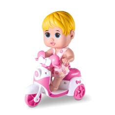 Imagem de Boneca C/ Motoca Infantil Bebe Baby Petit Scooter Macia Milk