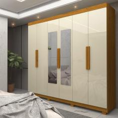 Imagem de Guarda Roupa Espelho 6 Portas Império Naturale Off White - Gelius