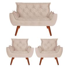 Imagem de Namoradeira + 2 Poltronas Opala Veludo Creme