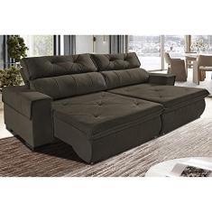 Imagem de Sofá Retrátil e Reclinável 2,50m Cama Inbox Tókio com Molas e Bordado 3d Velusoft Café