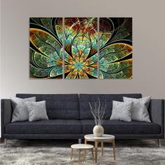 Imagem de Quadro Flor Vitral Decorativo Tela Em Tecido 3 Peças