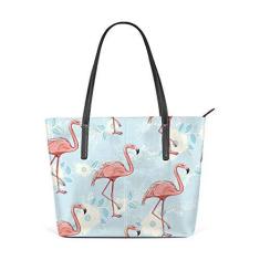 Imagem de Bolsa de ombro para mulheres, sacola de couro, bolsa grande, trabalho, sem costura, decoração de flamingo, bolsa casual