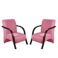 Imagem de Kit 2 Poltronas Decorativas Vênus 1 Lugar Braço Pé Madeira D Salla Suede 