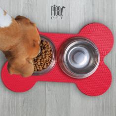 Imagem de Tapete Pet Para Comedouro Tigela 50x30cm Vermelho Cães Gatos