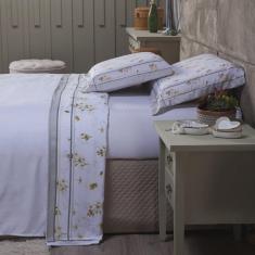 Imagem de Jogo de Cama Maya Branco/Caqui Queen 04 Peças - Micropercal 180 Fios