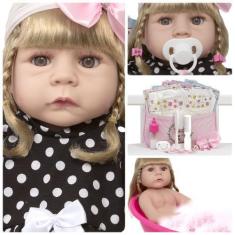 Imagem de Bebe Reborn Menina Loira Cabelo Longo Com Vários Itens - Cegonha Rebor
