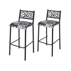 Imagem de Conjunto 2 Banquetas Assento Fixo para Cozinha Preto