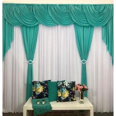Imagem de Cortina Rubi 3,00m x 2,60m Verde Tiffany Com  Tecido Malha Gel Varão Duplo