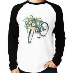 Imagem de Camiseta Raglan Bicicleta Cesto De Flores Manga Longa - Foca Na Moda